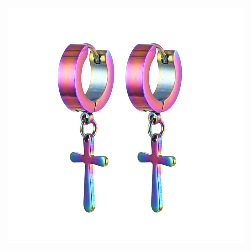 Fashion Cross Pendant Drop Earrings For Men